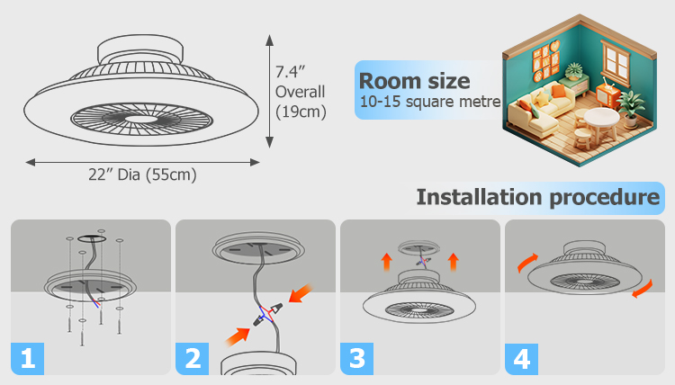 Modern Design 22-inch LED Ceiling Fan with Starry Lampshade and Dimmable Light White