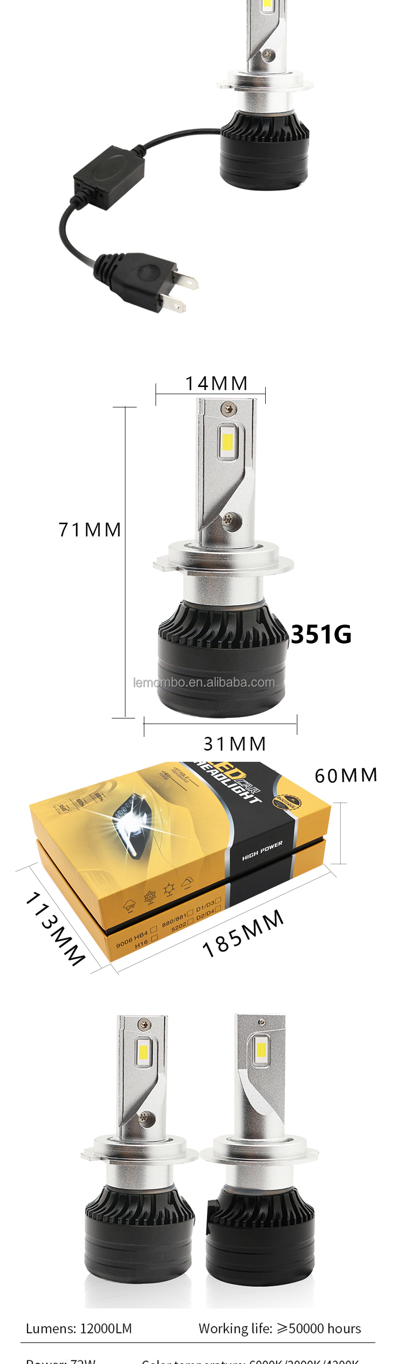 car led headlight fog lights H7 3570 50W car headlight bulb daytime running lights new style np300 bulb