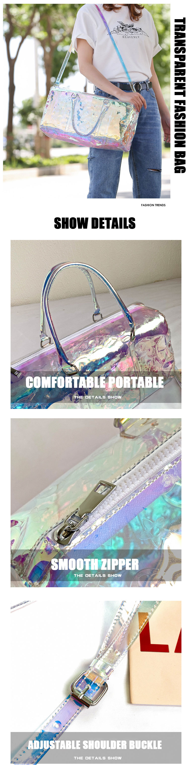Rainbow Color Sports Travel Bag Men And Women Dazzling Acrylic Chain Handbag