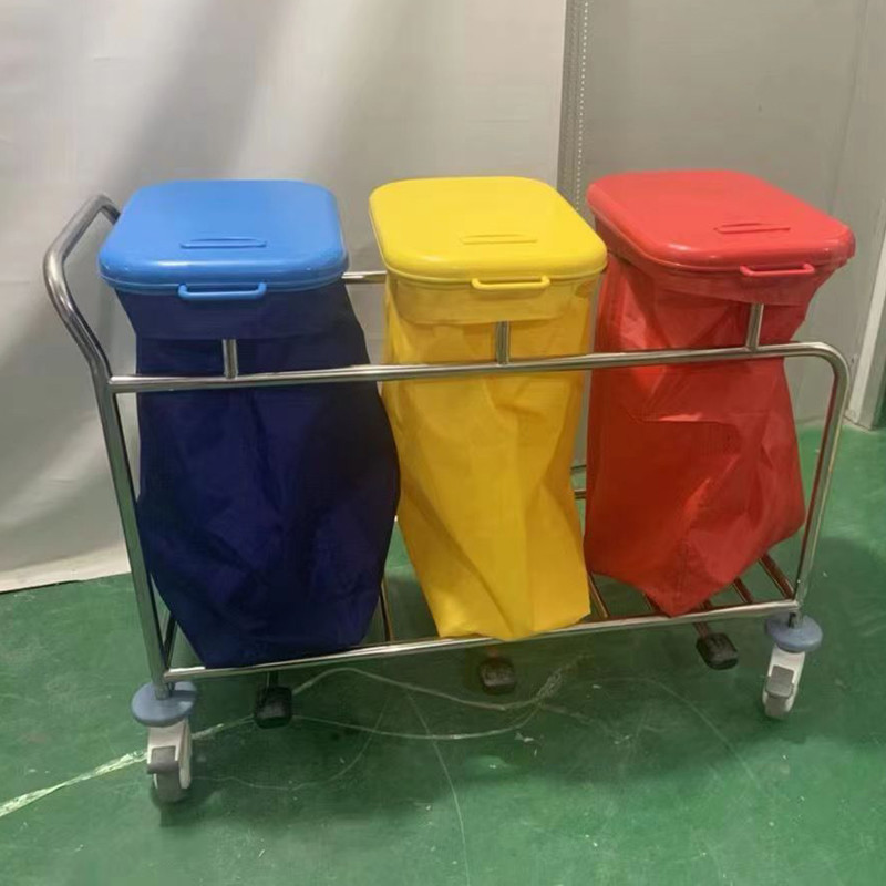 Mobile 3 Bins Medical Waste Trolley With Stainless Steel Frame For Hospital Patient Care