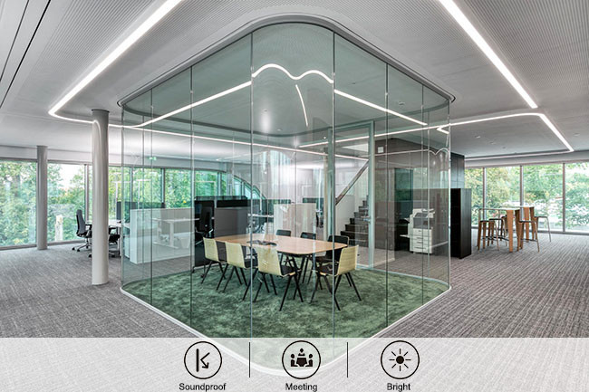 Curved Shape Acoustic Single Glazed Glass Partition System Thick Glass Hot Bending Glass