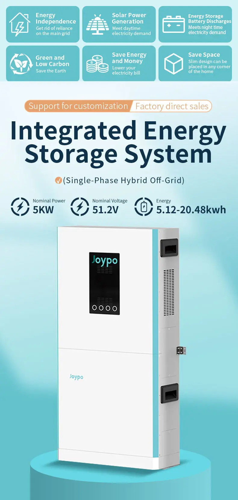 230V Solar Energy Storage System Integrated Solar Inverter 5kwh Lithium Ion Battery