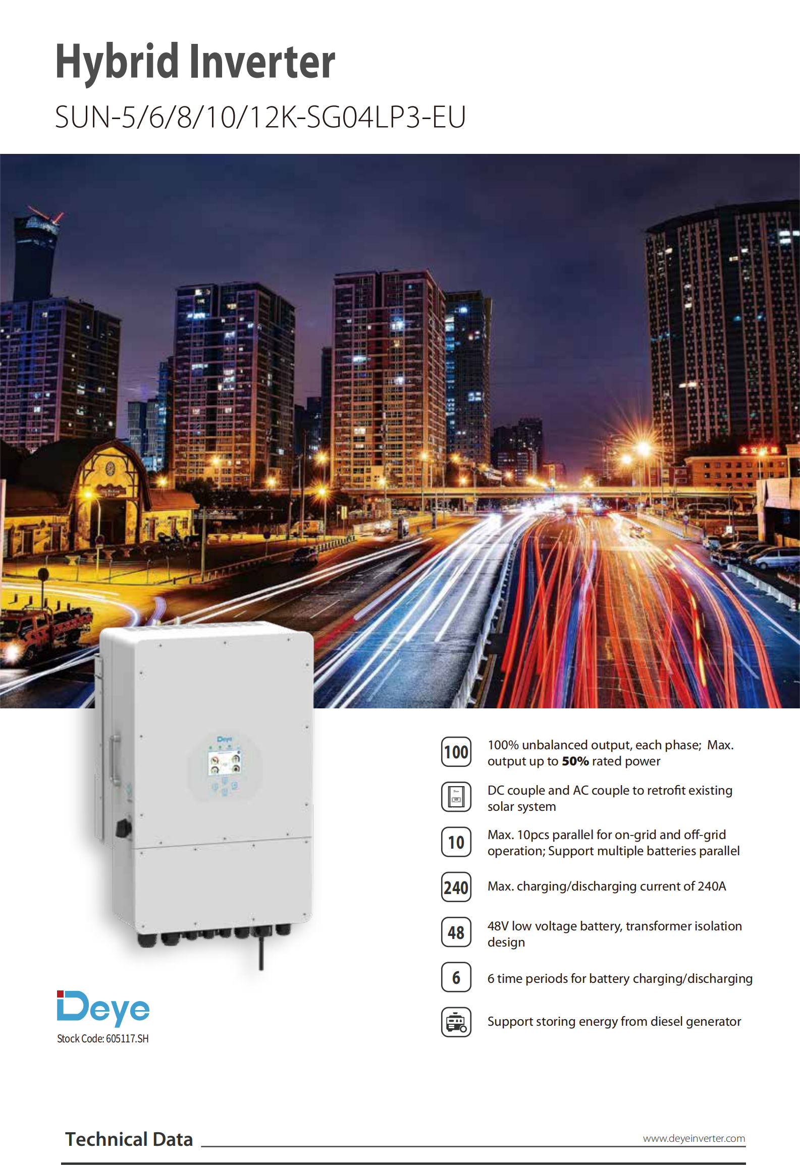 8KW 10KW 12KW Deye Three Phase On-Off Solar Grid Tie Inverter with Battery Storage