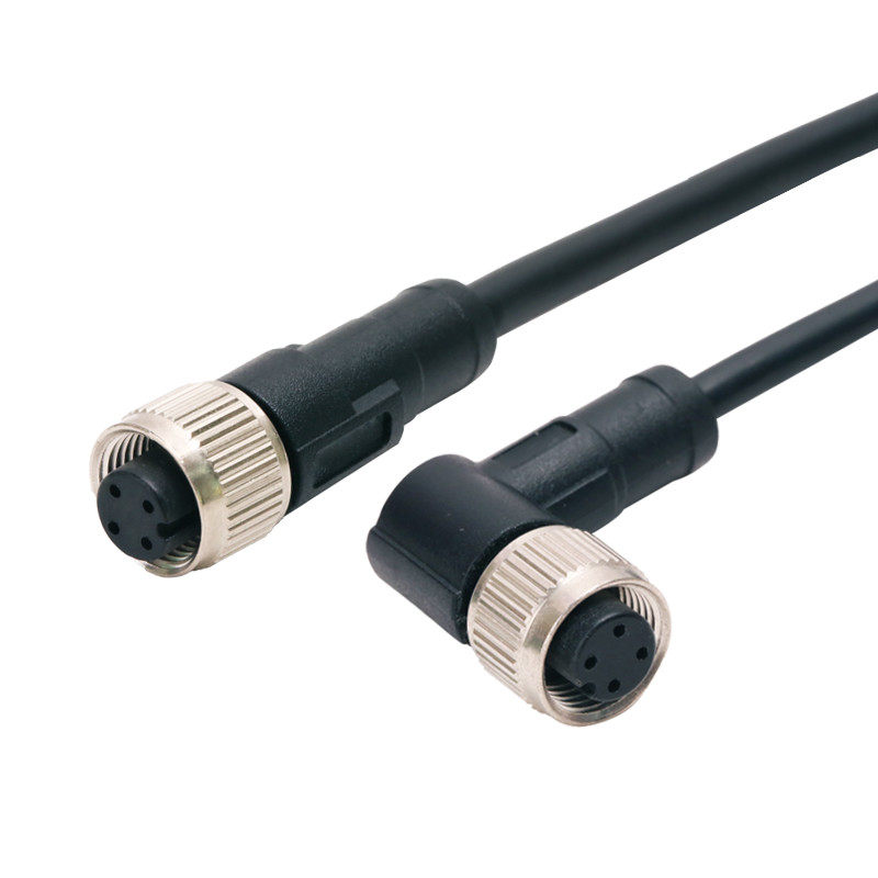 250V M12 Waterproof Connector A Coding IP67 90 Degree 4pins Female Molding Connector