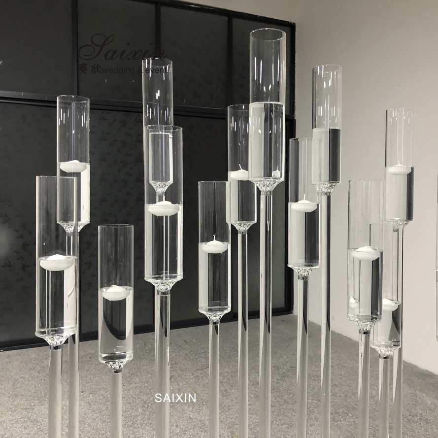 Taper Crystal Glass Candlestick Holders Set Of 2 15 Branches Hurricane For Water Floating