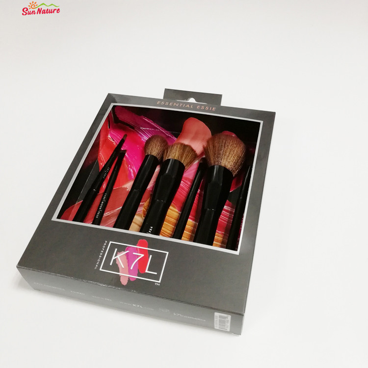 Packaging Box Custom Logo Print Design Color 350gram Gold Paper Boxes With Window For Makeup Brush