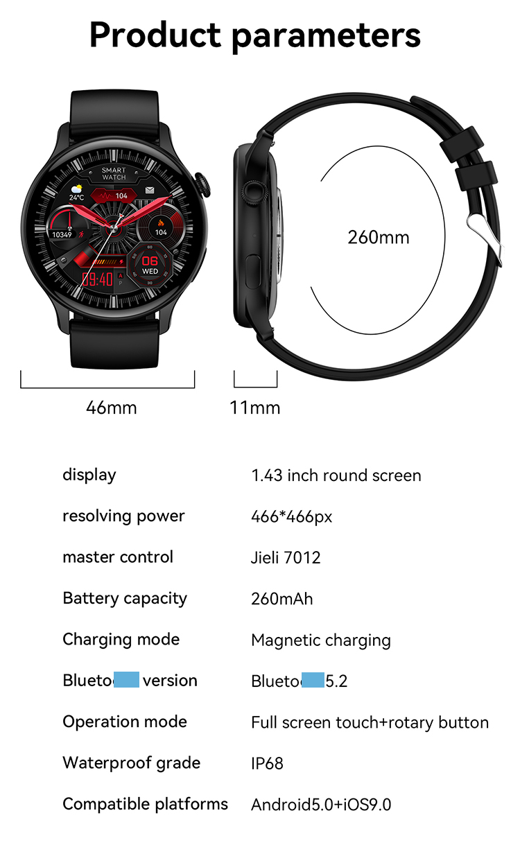 BT Call Smart Watch 1.43inch Round Split Screen NFC Heart Rate Monitor Voice Assistant Amoled Smart Watch