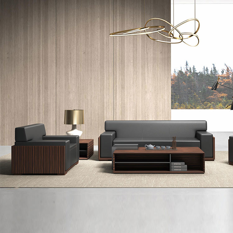 3 Seat Office Furniture Sofa Lounge Set Black Leather Modular