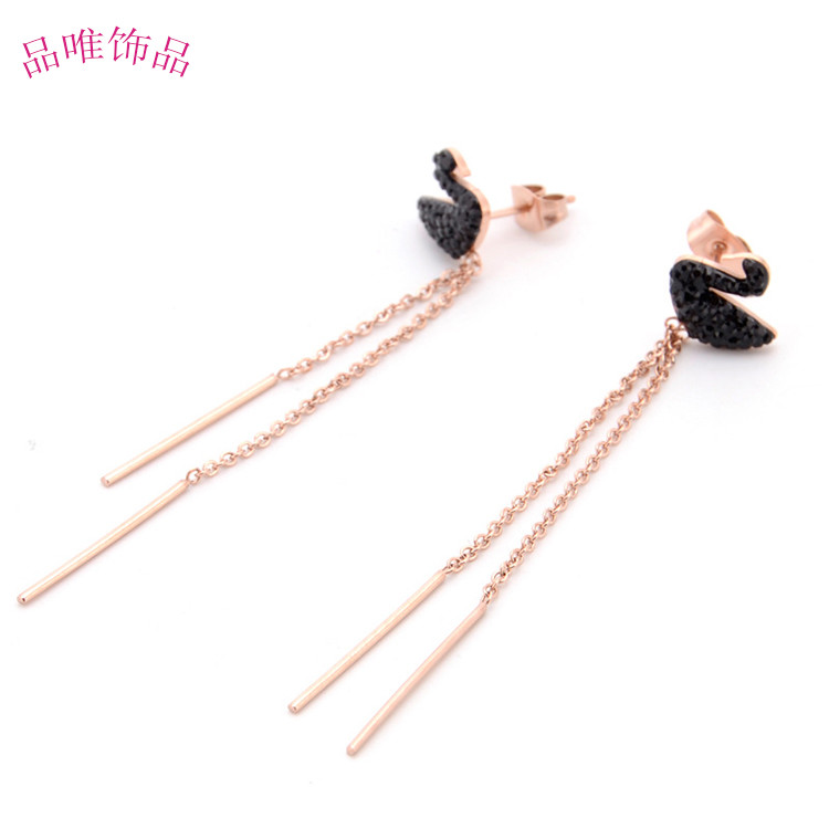 Fashion Color Women Jewelry Latest Fashion Rose Gold Plated Earring Swan Tassel Stud Earrings