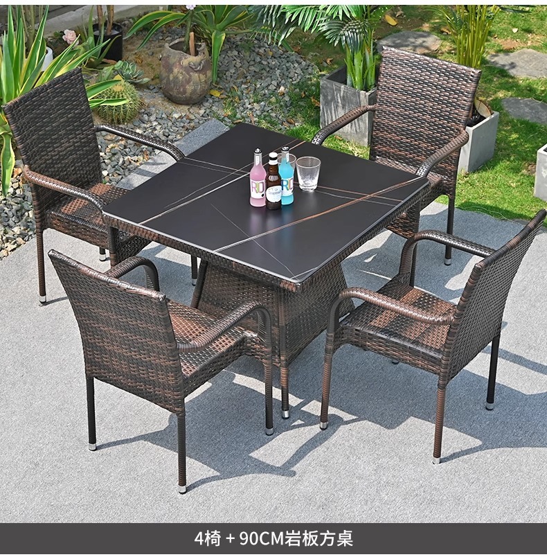 "Outdoor Rattan Furniture Set - Waterproof & UV-Resistant Wicker Patio Table and Chairs Combination for Garden, Terrace, Courtyard, and Vacation