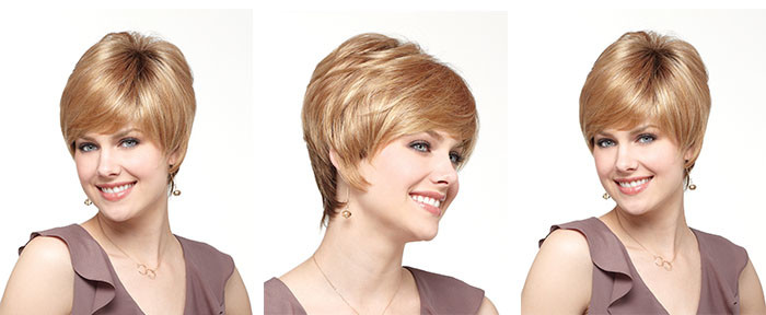 Short Blonde Highlight Color Full Bang High Temperature Fiber Wigs For Women