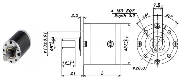 8000RPM Speed Planetary Gearbox For Stepper Motor 31.2mm Length