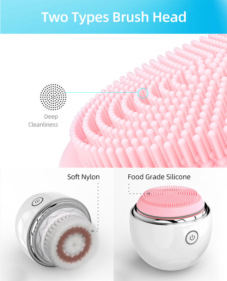 Wireless Charging IPX6 250mAh Sonic Silicone Facial Cleansing Brush