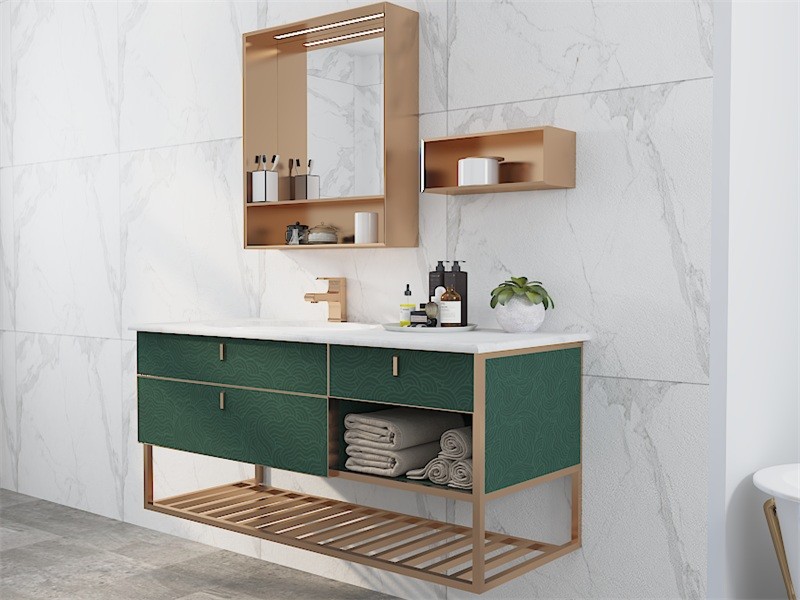 Sleek Stylish Lotus Green Bathroom Vanity Cabinet With Versatile Storage Options