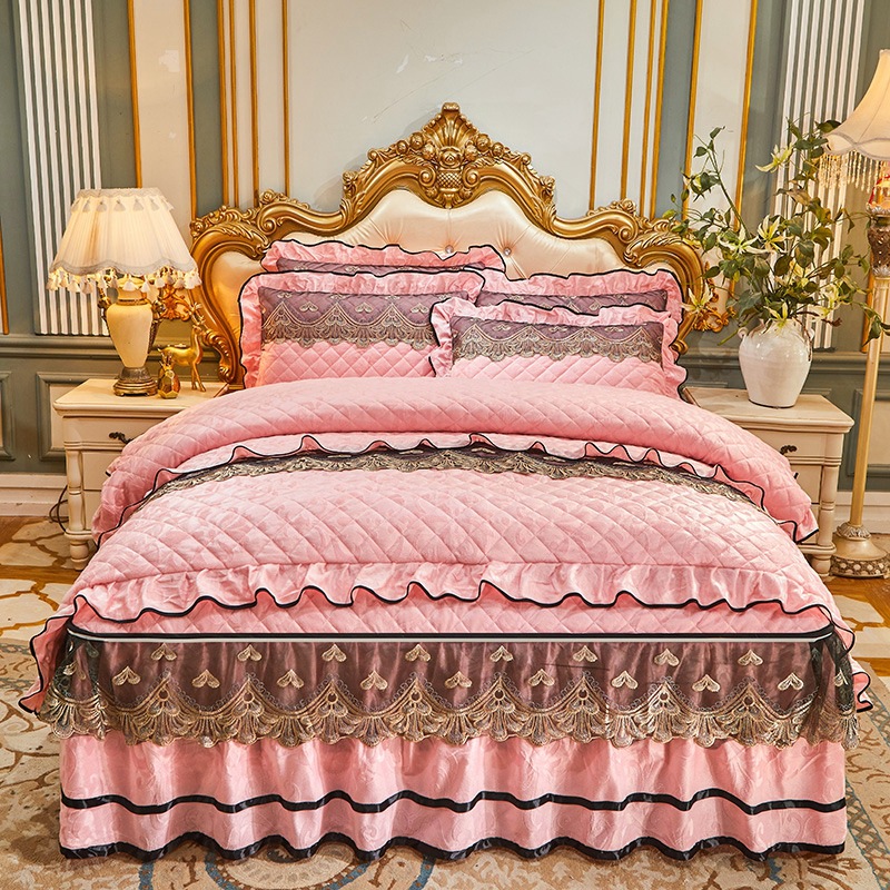 4 Pcs Winter Bed Spreads Cover Skirt Set with Embroidery of 100% Polyester Material
