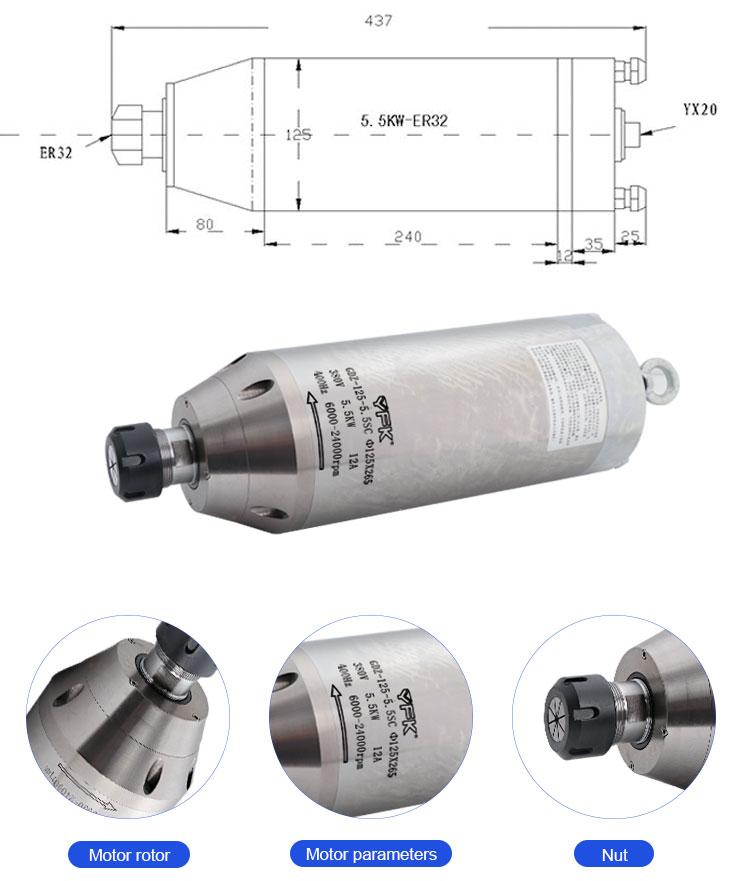 High Precision Stone CNC Router Spindle Motor with ER25 Collect Grade Performance