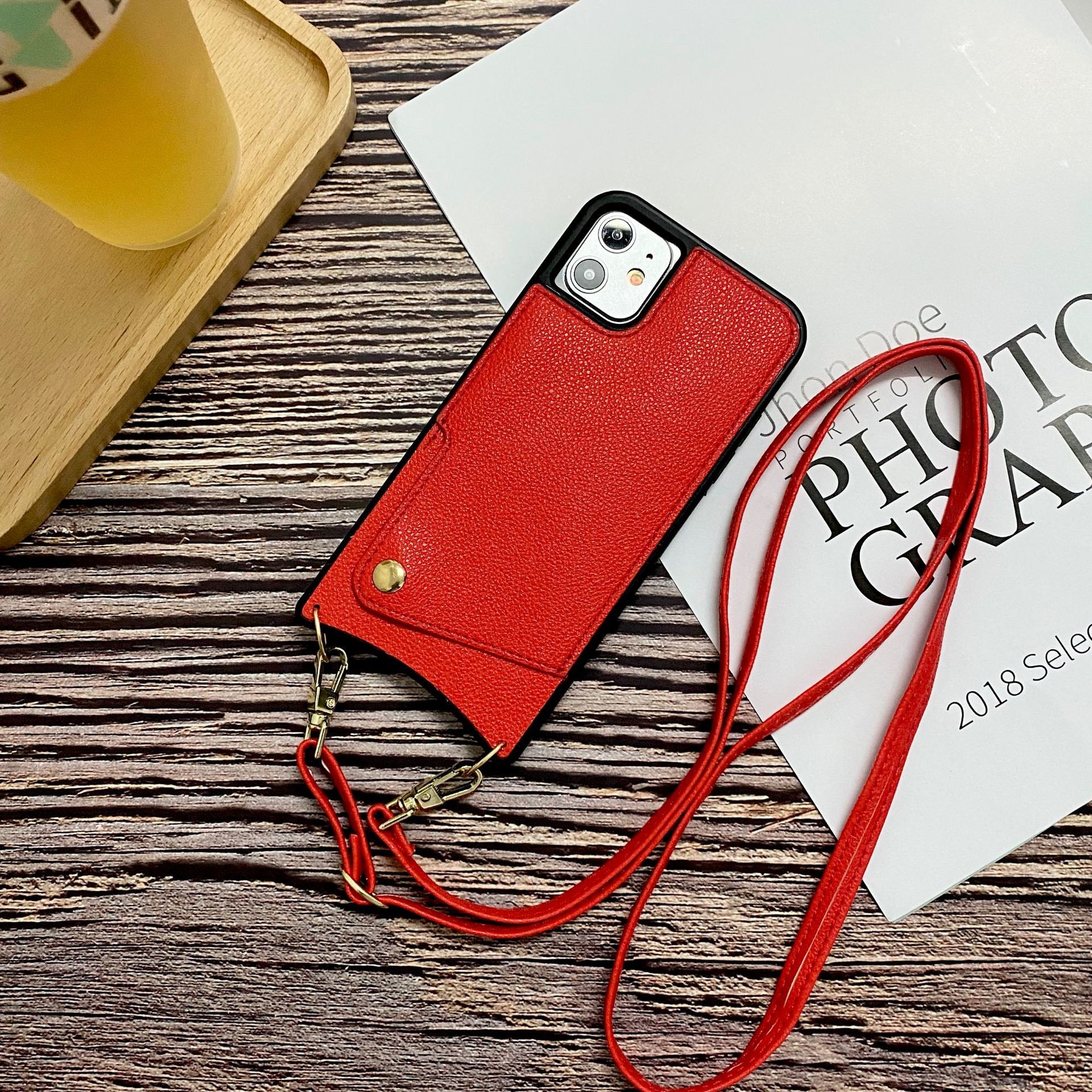 Vintage Card Pocket Phone Case Adjustable Lanyard Case Shockproof for Iphone