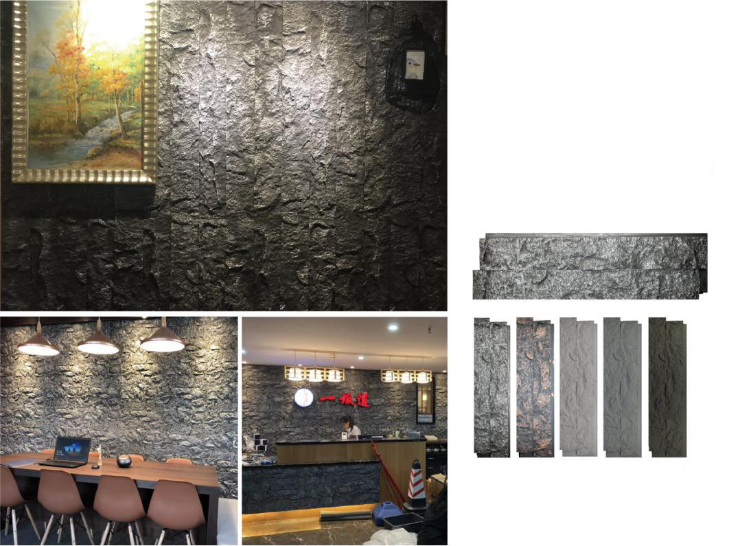Striped Grey 1160x300x30mm Cultural Stone Brick Polyurethane Office Bar Decorative Wall Panel Firebrick Light