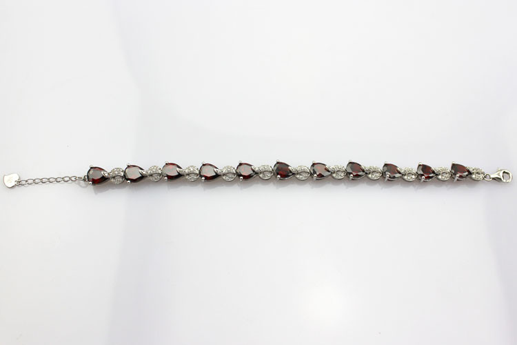 Sterling Silver Created Garnet Clear CZ Diamonds Tennis Bracelet(B02GARNET)