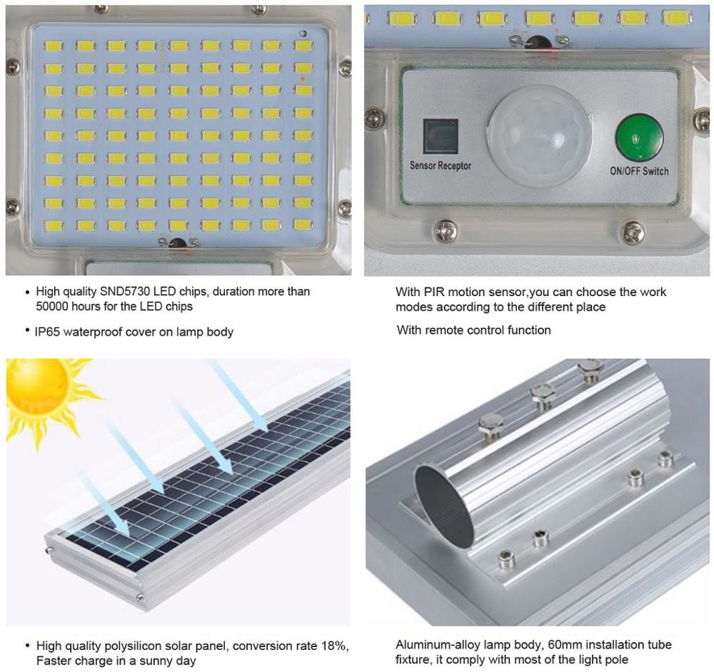 Battery Backup Integrated Solar LED Street Light , IP66 60w All In One Solar Street Light