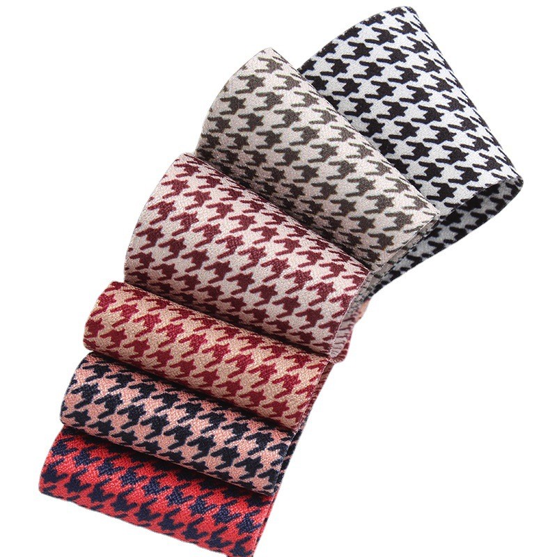40mm Double Face Polyester Hound Stooth Ribbon for Ribbon Bow Making and Garment Decoration