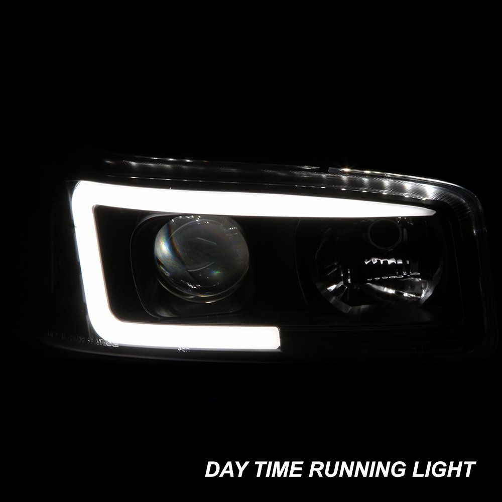 Waterproof Black LED Tube Projector Headlights Driver Passenger Side Pair Head Lights