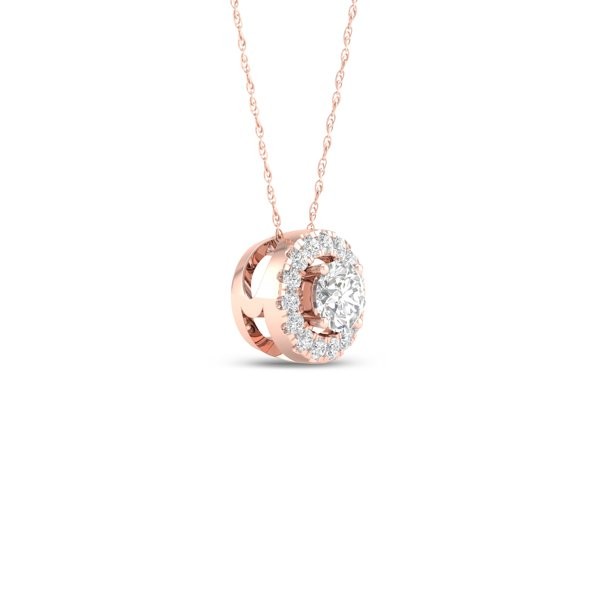 Imperial 1/6Ct TDW CZ 10k Rose Gold Round Diamond Halo Pendant Necklace