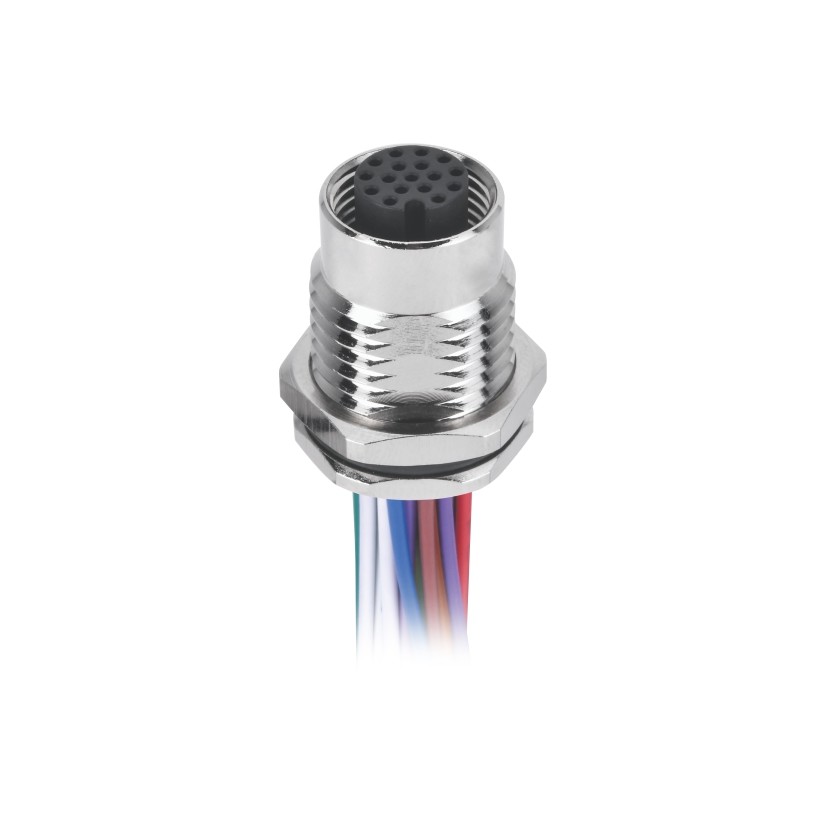 Pg9 Chassis Side Thread M12 Panel Connector 17 Pin Front Mount With 0.5m Single Wires