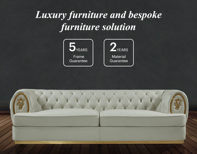Handmade Genuine Leather Sofa Set High Density Foam White Leather Chesterfield Sofas