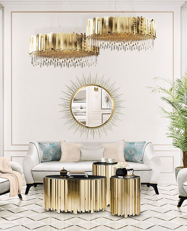 45x57cm Luxury Living Room Center Table For Black Sofa Round Side Metal Base