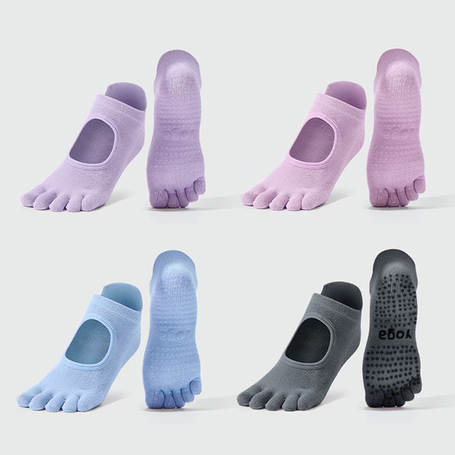 Ladies Plain Non Slip Yoga Socks Backless 5 Toe Grip Pilates Socks