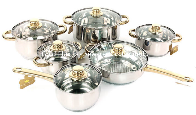 Double Ear Stainless Steel Cooking Pot 12pcs With Glass Lid