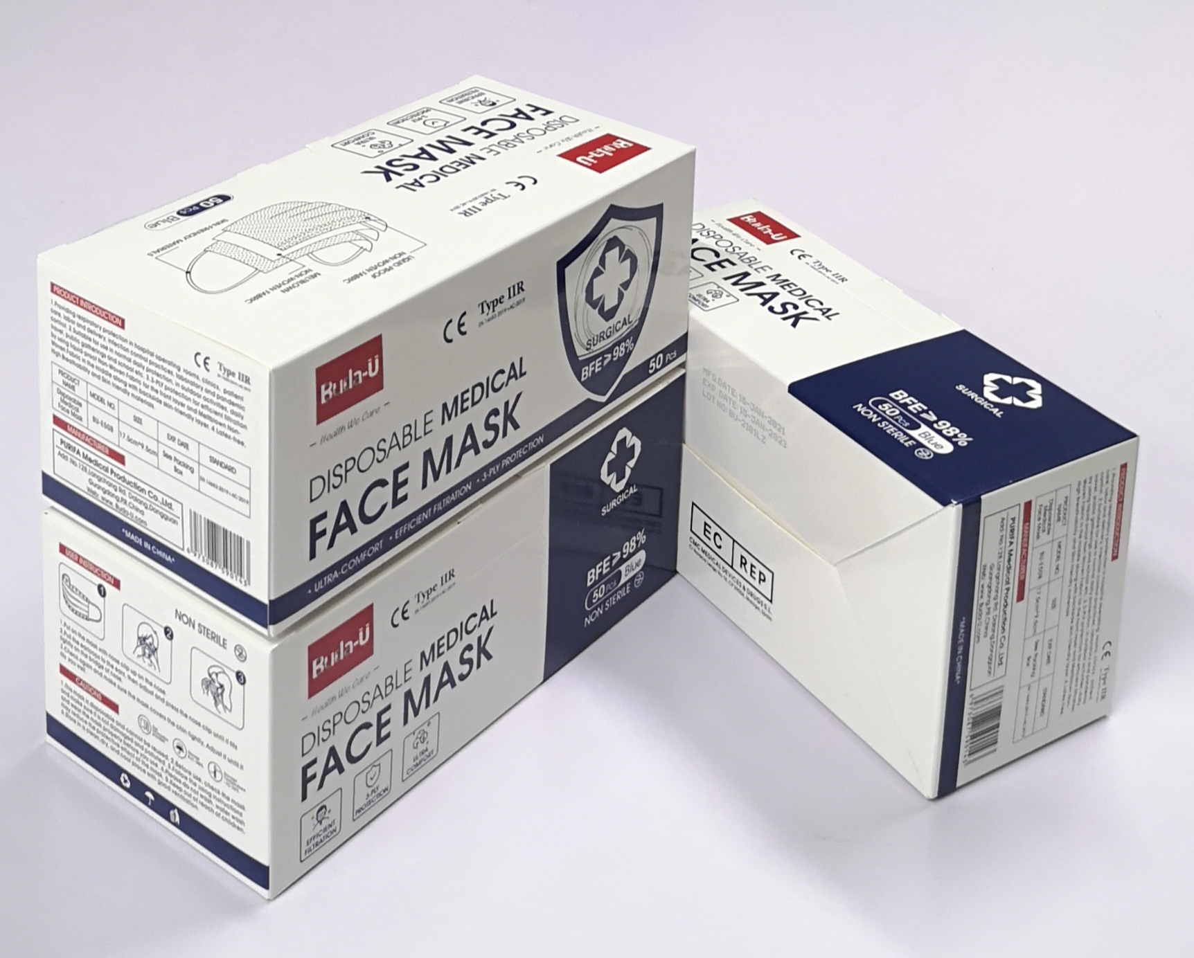 Breathable Medical Surgical Face Mask, 3ply Protective Face Mask With Earloops ,CE Certification , FDA Device Listed