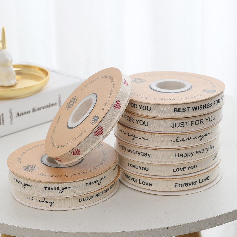 13mm Logo Cotton Ribbon Literary Fresh Flower Bouquet Cake Decoration Gift Box Ribbon DIY Material Packaging Ribbon
