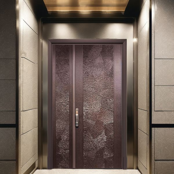 9cm Thick Customized Steel Front Entry Doors Simulation Copper Paint Manual Opening