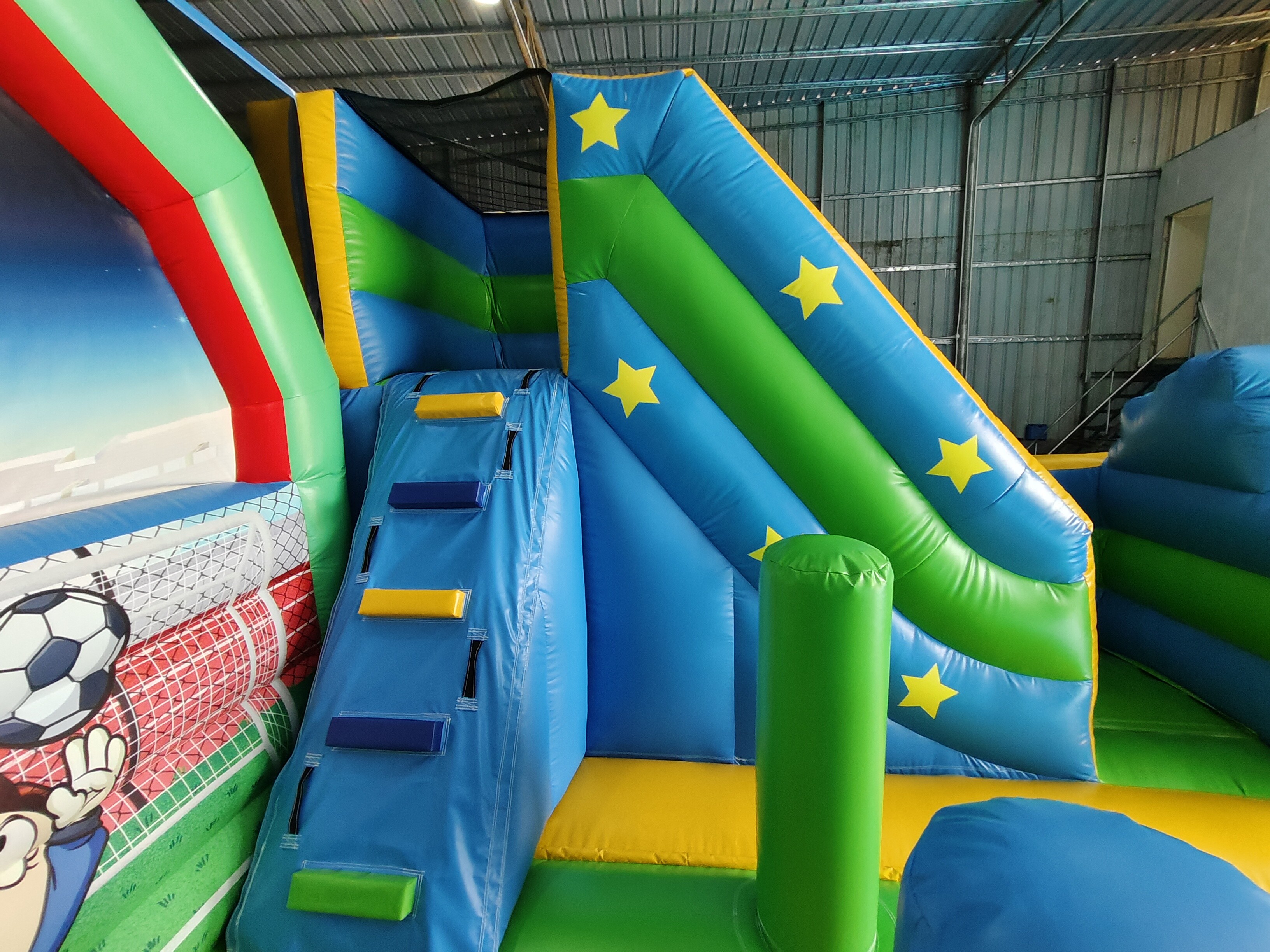 Kids PVC Inflatable Bouncer Combo With Slide Soccer Theme Castle Playground