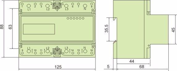 din rail Type three Phase digital energy meter