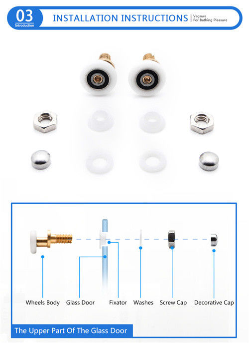 19-27MM Diameter Sliding Glass Shower Door Hardware Rollers Nylon / Brass Material