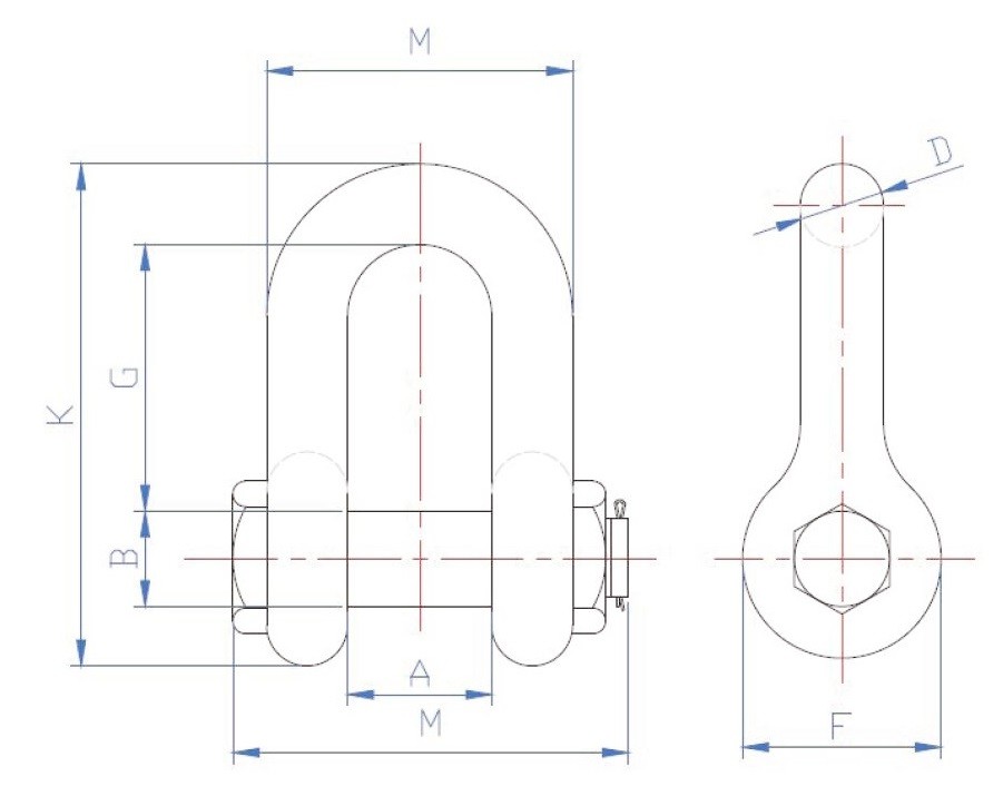 7/8" WLL 6.5 Tonne D Shackle Nut Bolt Type , Heavy Duty D Shackle