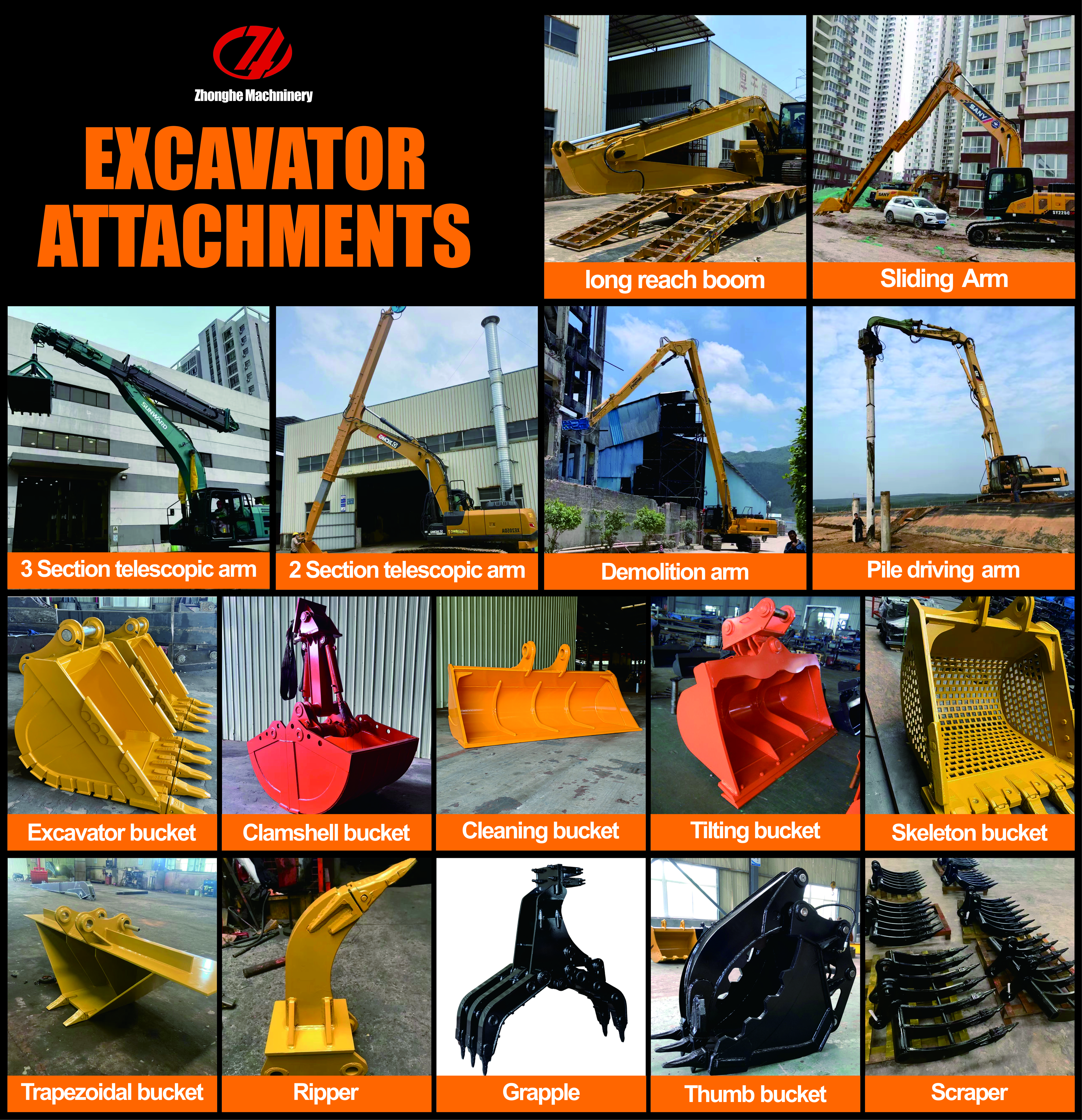 Custom Long Reach Excavator Reach, OEM ODM 8-30 Meters Extended Boom Arm for CAT Hitachi 6-120 ton Excavator Long Arms