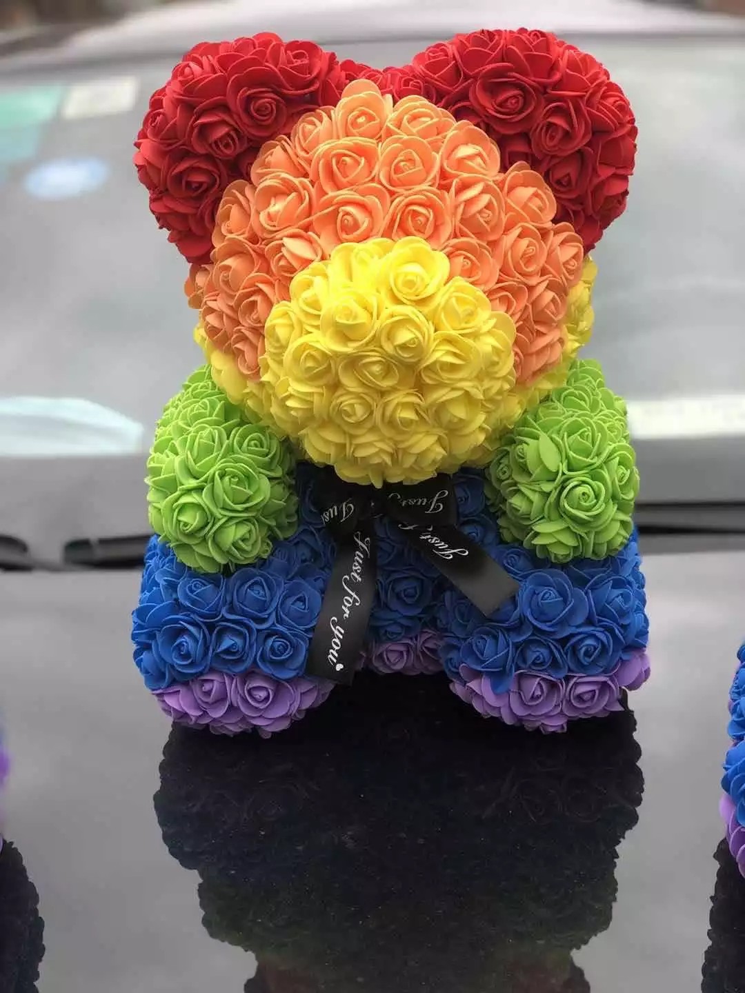 Factory Export Direct 40cm Multicolor Rose Bear Custom Rainbow Rose Bear