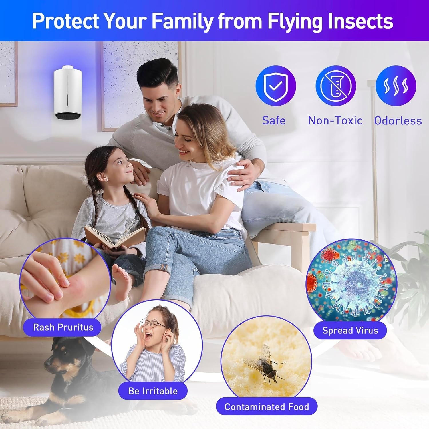 JZ Indoor Bedroom Electric Wall Hanging Fly Catcher Pest Control Purple UV Light Sticky Anti Mosquito Lamp Glue Trapper