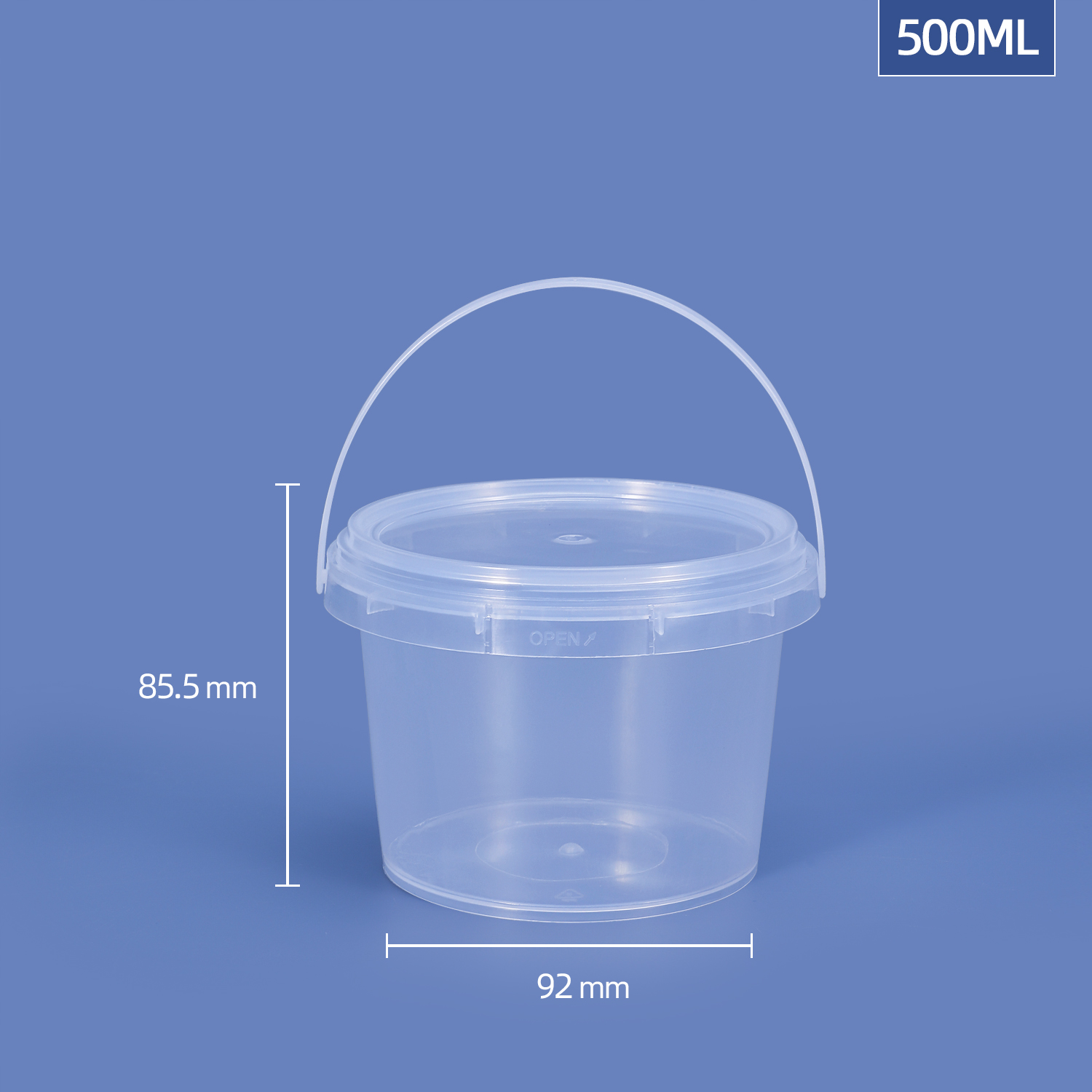 500ml Plastic Food Bucket With Handle for Liquid Honey Yogurt Popcorn Packing Container