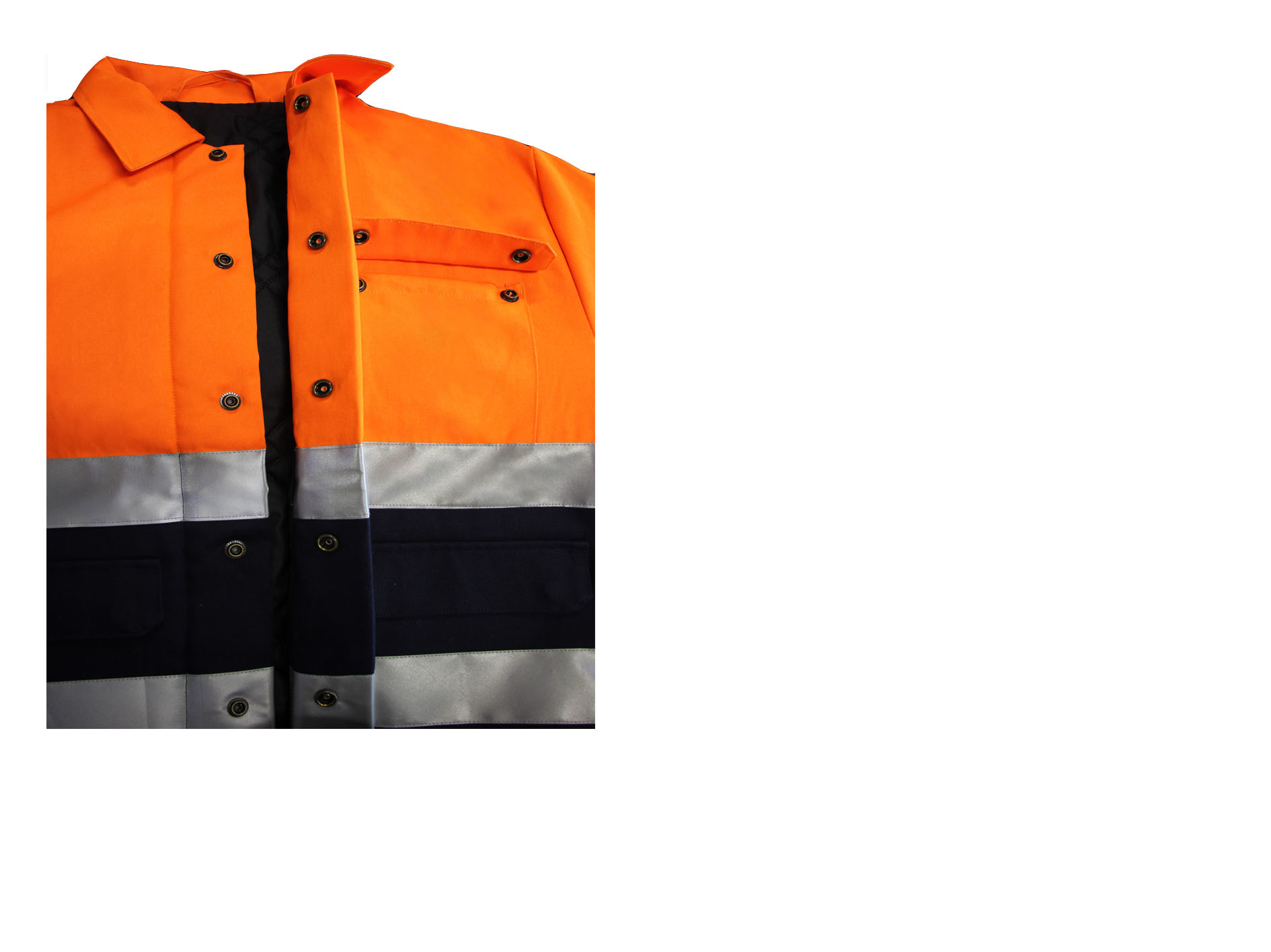 CVC 55/45 245G Orange Navy Orange Quilted Reflective Jacket Three Flap Pockets
