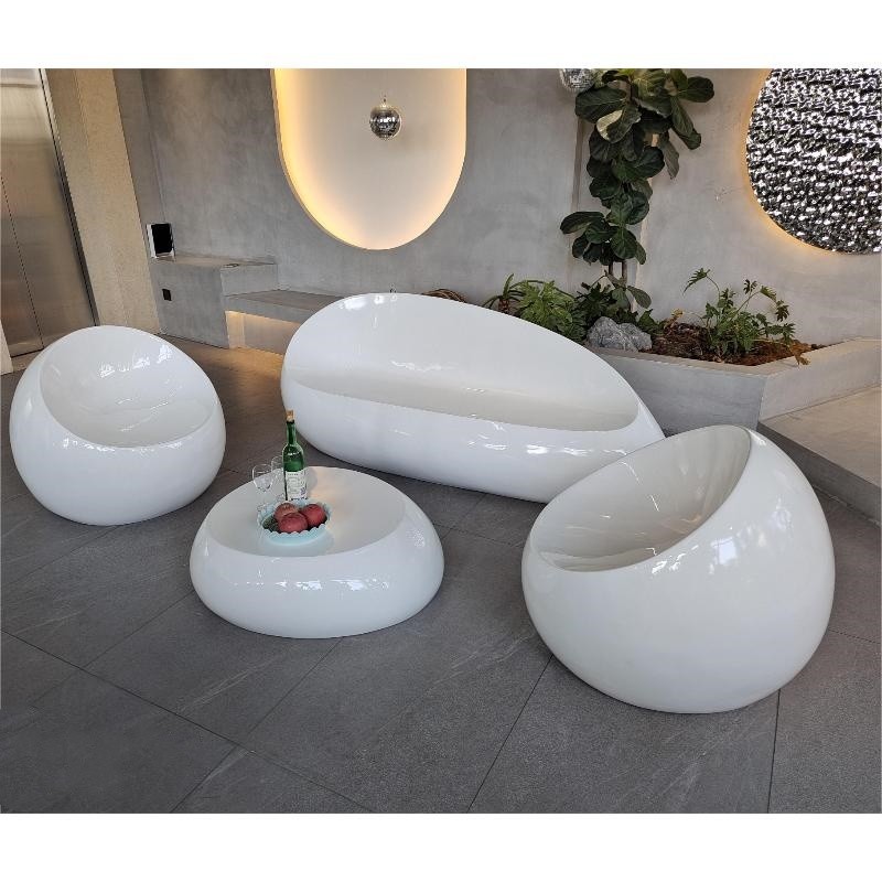 White Color Fiberglass Table Chair Sets 4pcs Furniture Full Set Sofa Chairs