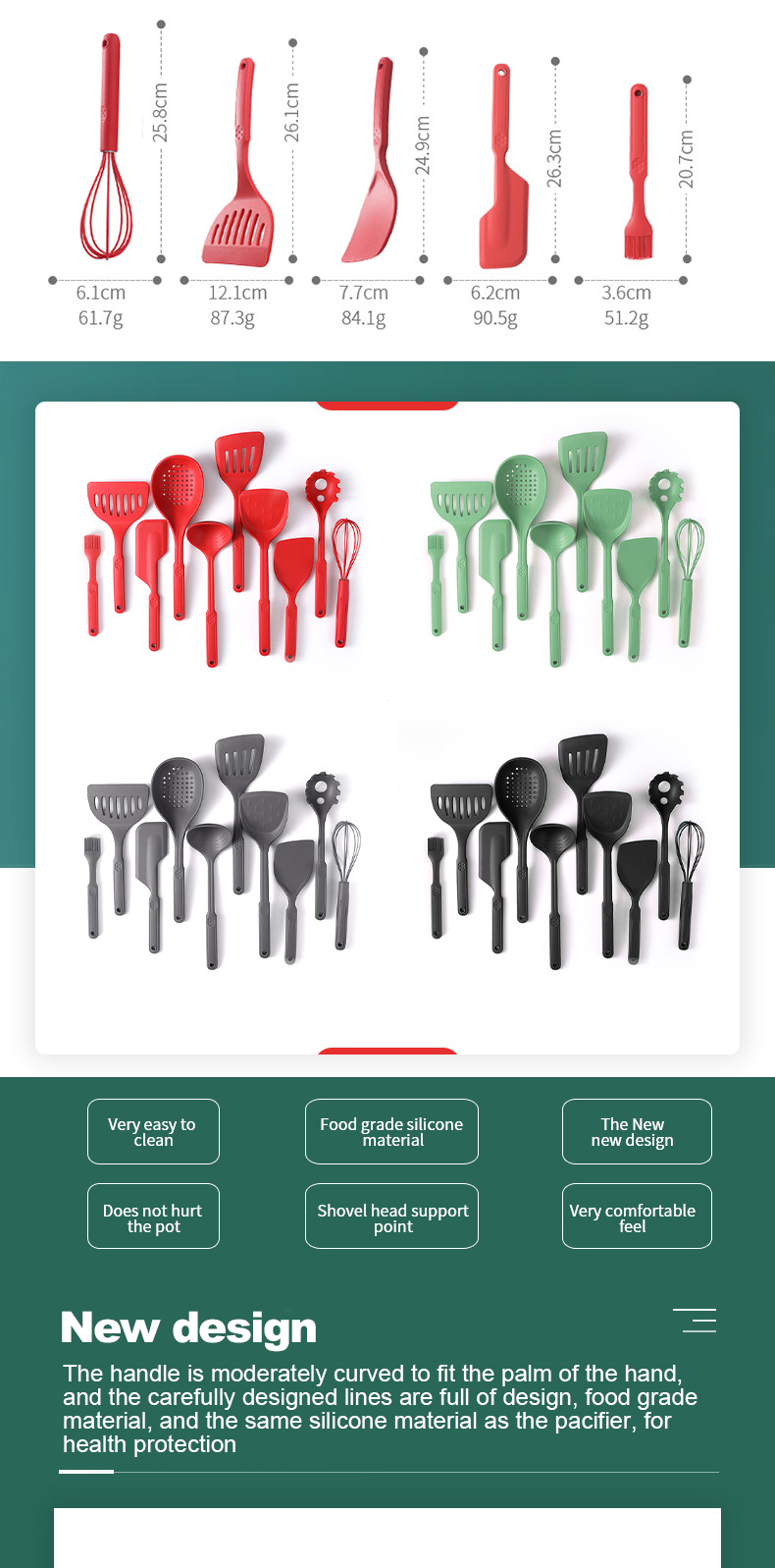 Reusable Seamless Silicone Cooking Utensils Set With SS Core
