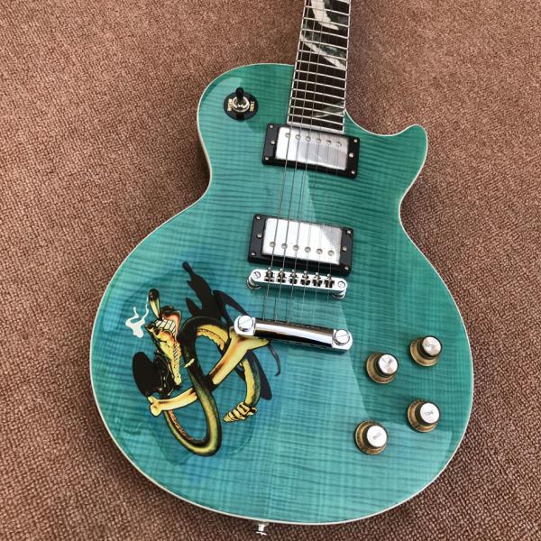 Custom Shop New style LP Standard electric guitar, Flame Maple Top, Abalone snake inlay Rosewood Fingerboard, Free shipp