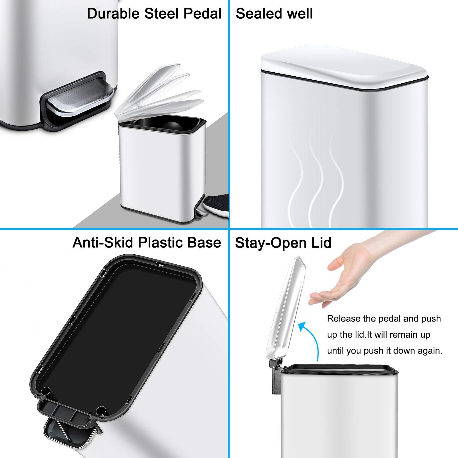 Small foot pedal Indoor Trash Can 5 Liter 1.3 Gallon Rectangular Step Garbage Can