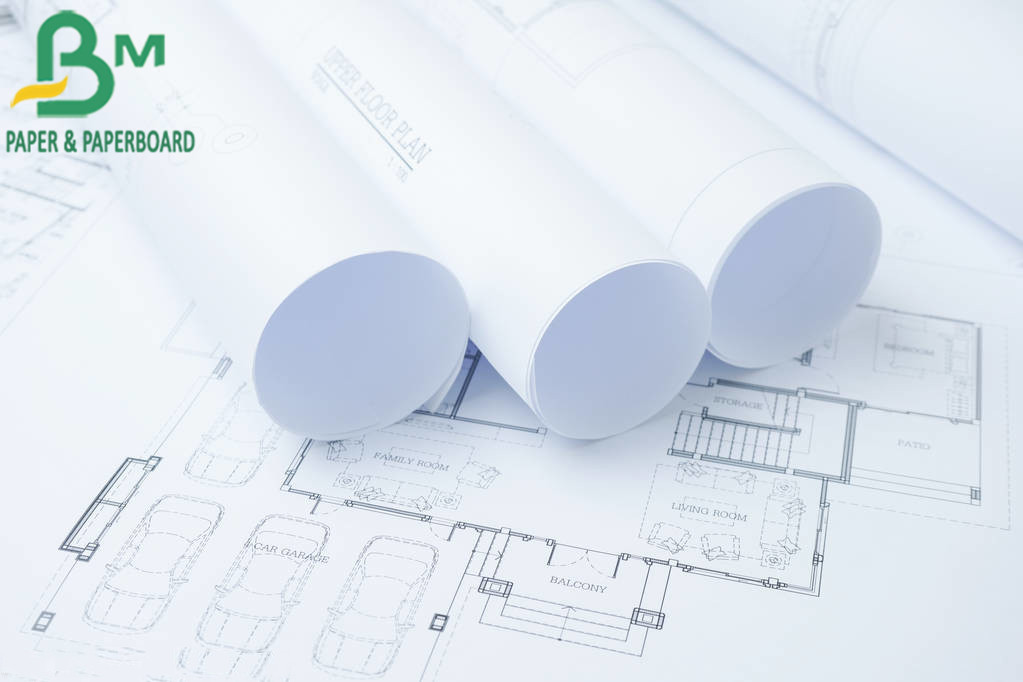 80G High Whiteness CAD Plotter Paper Roll 310 / 610 / 914 MM Width FSC Approved