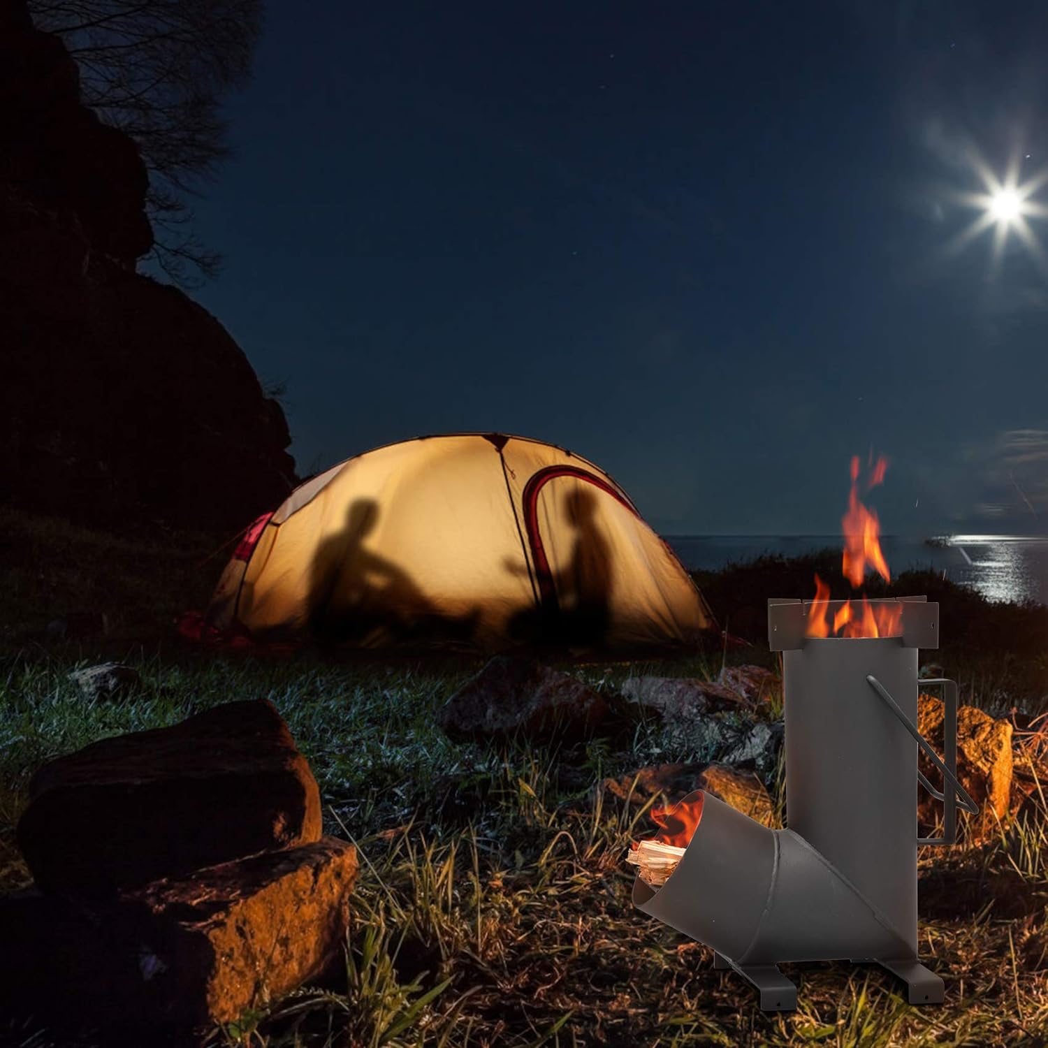 Large Fuel Chamber Portable Camping Stove for 3-5 People Iron Metal for Outdoor Cooking